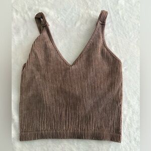 Wishlist Brown Ribbed V-Neck Stretch Tank Cropped Top L/XL Juniors